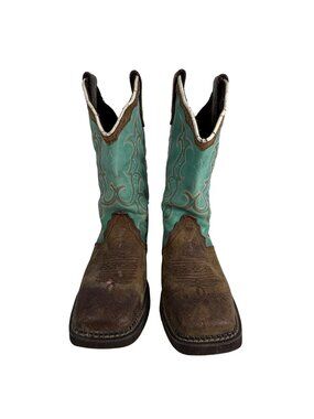 Justin Gypsy Square Toe Western Boots Brown/Turquoise Leather Womens SZ 7B